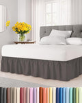 Wrap Around Dust Ruffle Bed Skirt - Dark Grey - Twin/Twin XL Size Beds with 15 Inch Drop - Elastic Strap - Adjustable Pleated Bedskirt with Brushed Fabric and Wrinkle Free - Women, Men, Kids & Teens
