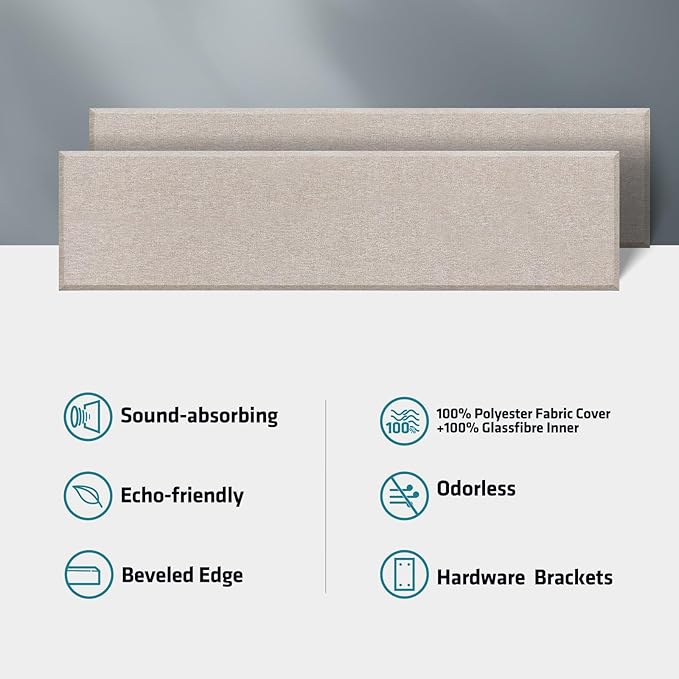 UMIACOUSTICS 2 PCS Fiberglass Acoustic Panels, 48x12x2 Inches Sound Absorbing Panels, Sound Proof Panels for Studios, Office, Home Theater. (Linen)