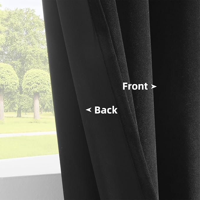 Joydeco Black Velvet Curtains 72 inch Length 2 Panels, Luxury Blackout Rod Pocket Thermal Insulated Window Curtains, Super Soft Room Darkening Drapes for Living Dining Room Bedroom,W52 x L72 inches