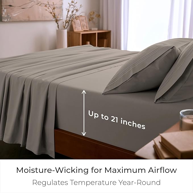 Mellanni Full Sheet Set - 6-Piece Iconic Collection Bedding, (Including 4 Pillowcases), 21-Inch Extra Deep Pocket, Easy Care, Ultra Soft, Cooling Sheets, Brushed Microfiber - Tan