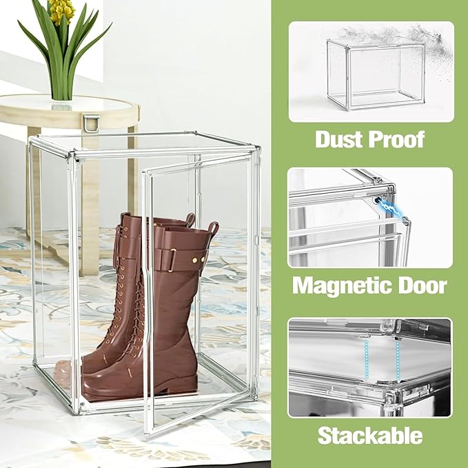 2 Pcs XX-Large Acrylic Shoe Display Case, 15.3'' x 9.8'' x 11.4'' Boot Boxes for Tall Boots Size 15 Sneaker Case Super Large Storage Boxes for Boots, Handbag, Collectibles, Books, Cosmetic