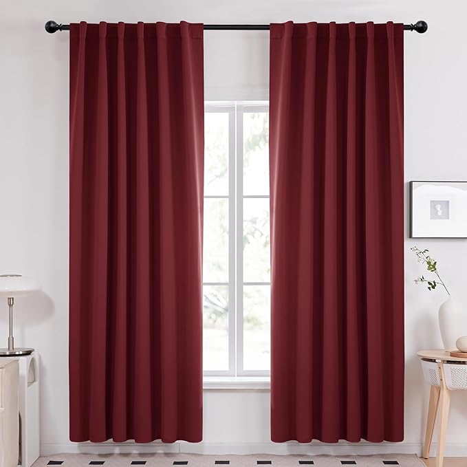 Deconovo Rod Pocket and Back Tab Curtains Thermal Insulated Window Draperies Blackout Drapes for Sunroom 52Wx95L Inch Burgundy Red 2 Panels