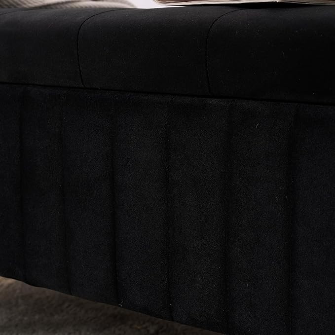 Velvet Storage Bench for Bedroom, Modern Tufted End of Bed Bench for King Size Bed, Upholstered Long Ottoman Bench with Gold Legs for Living Room/Entryway (Black, 55" Wide)