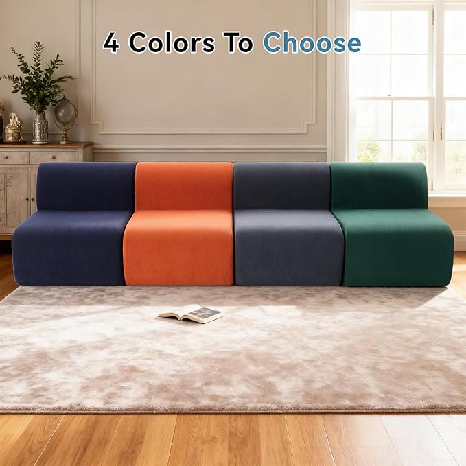 Single Boneless Chairs,Fireside Beanbag Chair Upholstered Cloud Sofa Chair,Corduroy Floor Couch Boneless Couch for Living Room,Memory Foam Lounge Chair for Bedroom,Deep Green