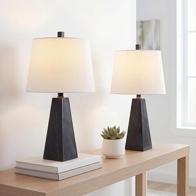 JONATHAN Y JYL1037D-SET2 Owen 20.5" Resin LED Table Lamp Contemporary, Office, Living Room, Family Room, Dining Room, Bedroom, Hallway, Foyer, Black Marble Finish (Set of 2)