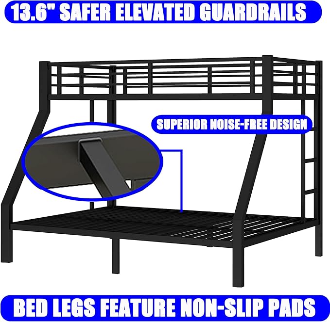 Upgraded Version Thicken Metal Heavy-Duty Twin XL Over Queen Bunk Bed, Modern Style Stronger Twin Over Queen Size Bunk Bed with Ladder for Adults, Easy Assembly (Twin XL Over Queen-2 Ladder)
