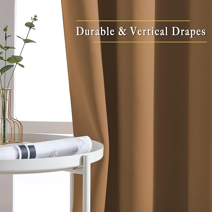 NICETOWN Blackout Doorway Curtains 80 inches Long 2 Panels Set, Grommet Thermal Window Treatments Light & Sound Blocking Drapes for Living Room, Gold Brown, W46 x L80