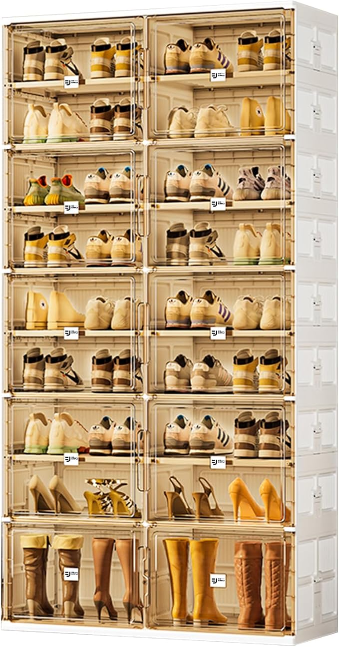 36 Pairs Shoes Storage Cabinet of 3-Step Fast Installation,Plastic Shoe Rack with Clear Magnetic Door for Display, Shoe Organizer for Sneaker, Sandals, Heels (2 Row, 9 Tier)