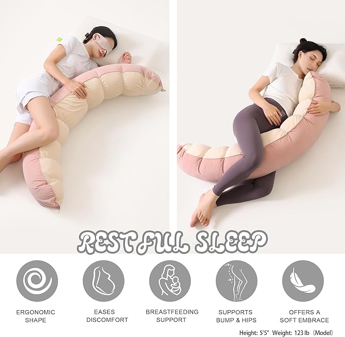Peallow(Pat. Pend) – Long Round Body Pillow for Adults, Bolster Pillow for Sleeping, Soft and Supportive Pillow for Sleeping & Lumbar Support(Blush Pink,59")