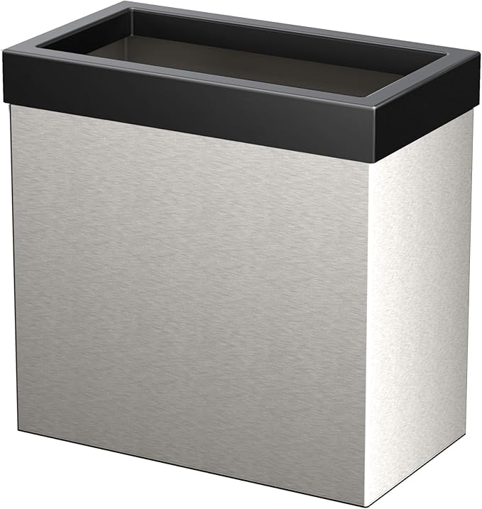 Gatco Modern Rectangle Wastebasket, Satin Nickel and Matte Black Combo - Stainless Steel Trash Can with Removable Lid, Leakproof, 3 Gallon Capacity for Bathroom, Bedroom, Kitchen, or Office