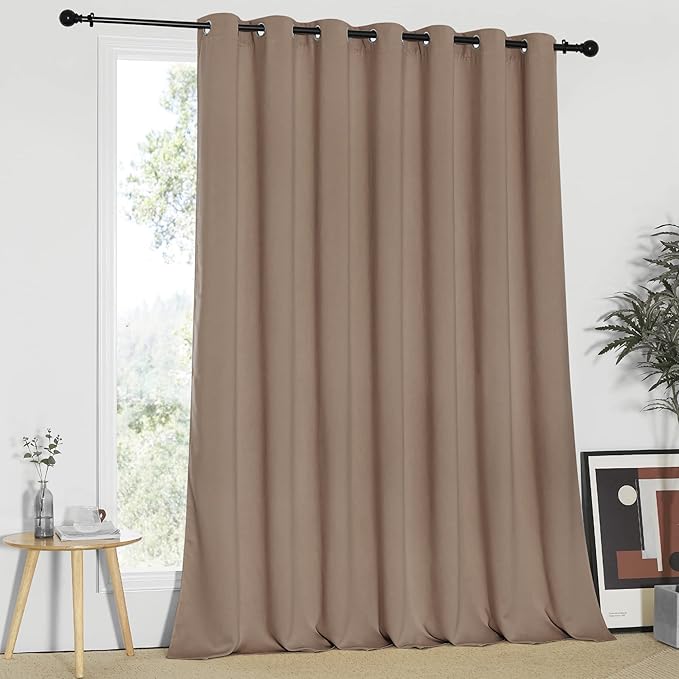NICETOWN Patio Blind Blackout Curtain Panels - Extra Wide Curtains, Sliding Door Insulated Drape, Soundproof Room Divider Curtains (Cappuccino, 100 x 95 Inch/ 100"W x 95"L)
