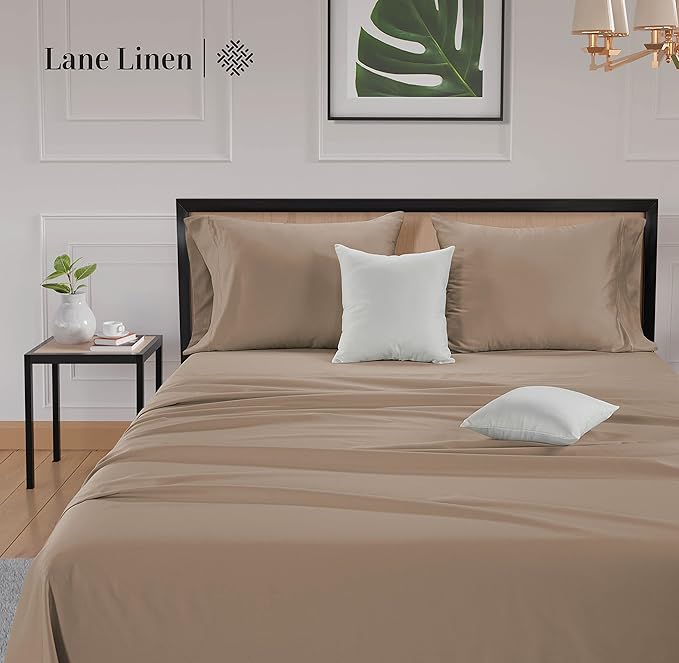 LANE LINEN 600 Thread Count 100% Mercerized Cotton Full Size Sheets Set, Sateen Weave for Soft & Comfy Sleep, 15 inch Deep Pocket Machine wash Bed Sheets, Luzury Hotel Style Full Size Set- Taupe