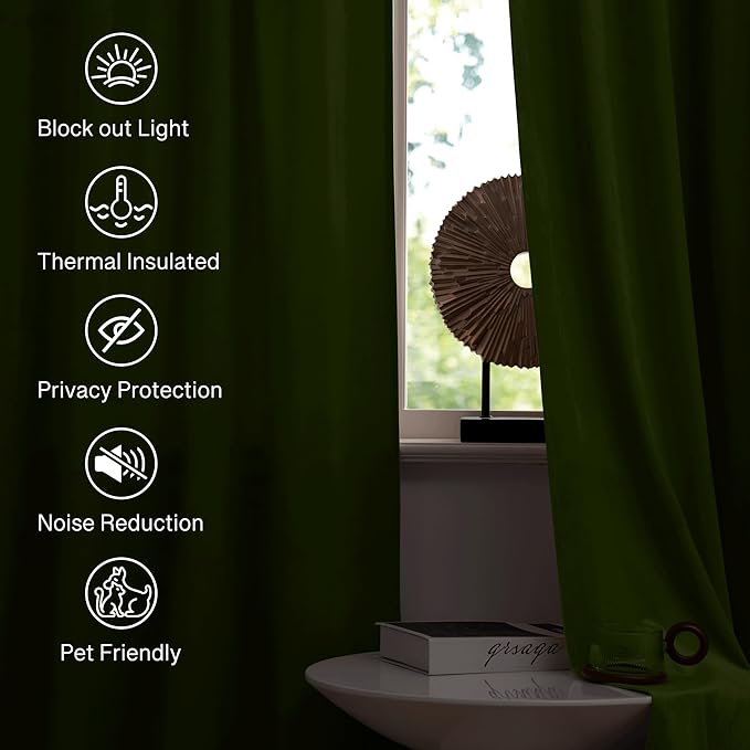 StangH Grass Green Curtains Velvet Drapes 108 inches Long Light Blocking Patio Door Curtain Panels Rod Pocket Window Treatment Set for Villa Parlor Holiday Decor, W52 x L108, 2 Panels
