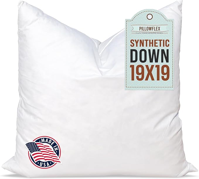 Pillowflex Synthetic Down Pillow Insert - 19x19 Down Alternative, Ultra Soft Throw Pillow, Couch Sham, Bed Sleeping Accent Pillow - 1 Decorative Accent Form
