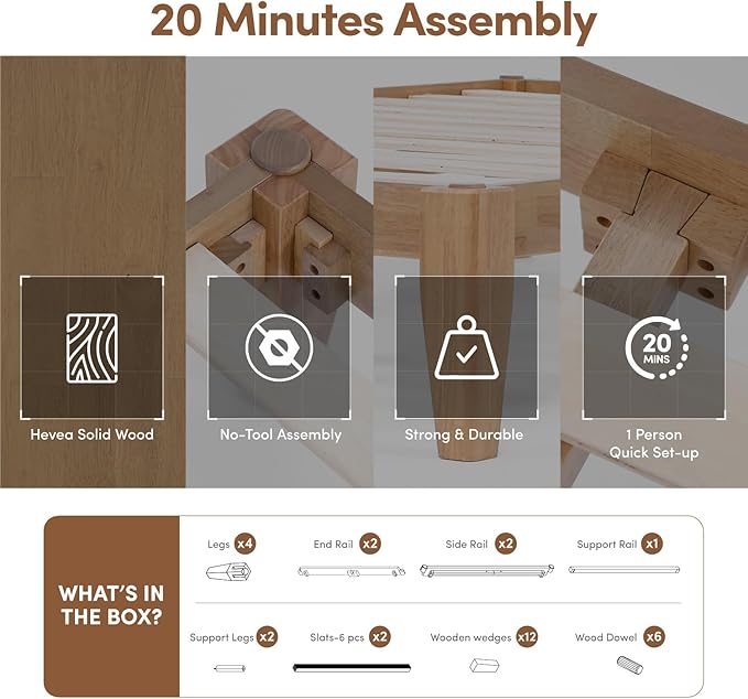 Thor Premium Solid Wood Bed Frame King, Platform Bed, Japanese Joinery Bed Frame, Wood Slat Support, No Box Spring Needed, Easy Assembly, Minimalist & Modern Style (Light Oak)