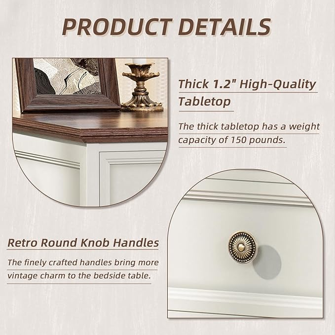 24" Wide Farmhouse Night Stand,Large End Table with 3 Drawers & Metal Handle,Wood Dresser for Bedroom, White Bed Side Table Chest of Drawers Cabinet,Nightstand for Living Room,Closet
