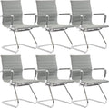 Wahson Office Guest Chairs Set of 6, Leather Reception Chairs, Mid Back Waiting Room Chair, Conference Chairs with Sled Base, Desk Chair No Wheels for Meeting/Lobby/Restroom, Grey