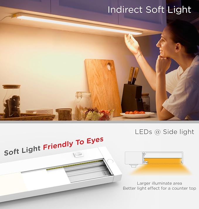 12 Inch Under Cabinet Lighting Plug in, 7W 120V 3 Color 3000K/4000K/5000K, 3 Brightness, Super Bright, Ultra Thin Under Counter Lights for Kitchen, Linkable LED Cabinet Light, White 2Pack