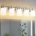 5 Light Bathroom Vanity Light, Brushed Nickel Vanity Lights for Morden Bathroom Lighting Fixtures Over Mirror Wall Light Fixtures with Milky White Frosted Shade ZCVL01BNW-5
