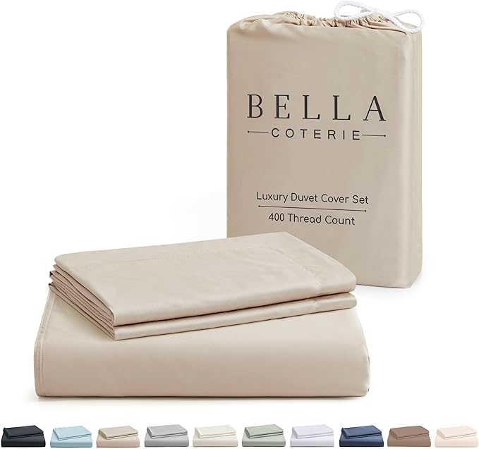 Bella Coterie Luxury Bamboo Viscose Queen Size Duvet Cover Set | 100% Organically Grown | Corner Ties | Ultra Soft | Cooling | Two Pillow Shams | 90 x 94 | No Insert [Dune]
