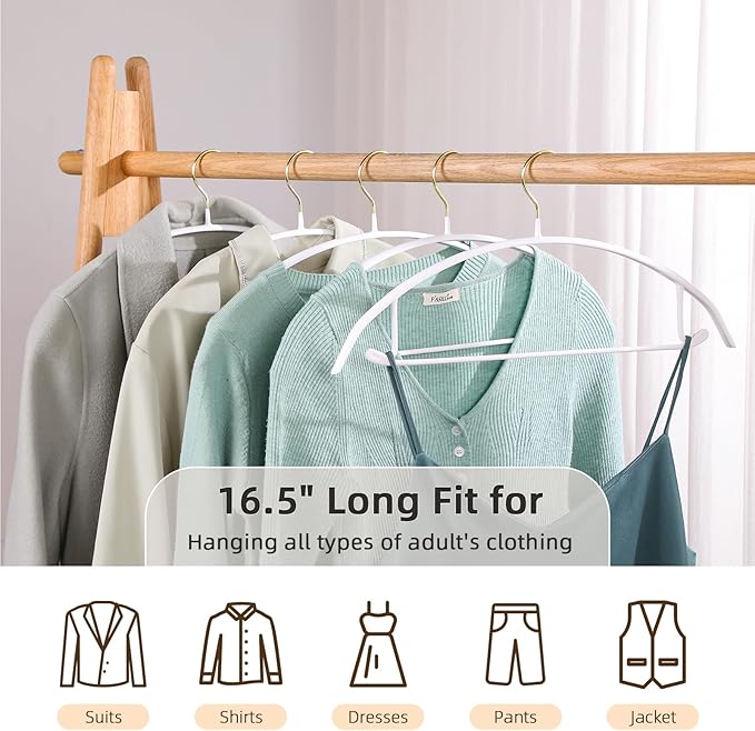 MOPALL Clothes Hangers 20 Pack, Non Slip Hangers Sweater Hanger No Shoulder Bump, 16.5 Inch Wide Durable and Strong Shirt Coat Dress Skirt Suit Hangers with Pants Bar for Laundry & Everyday Use, White
