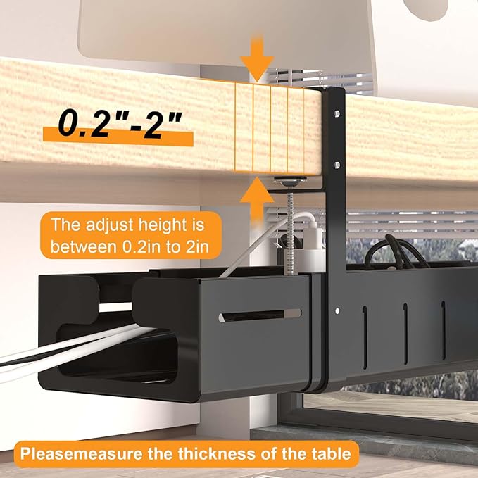 REALINN Under Desk Cable Management Tray Black, Expandable 25.27"-38.66" Sturdy Steel Desk Cord Hider Raceway for Office/Home