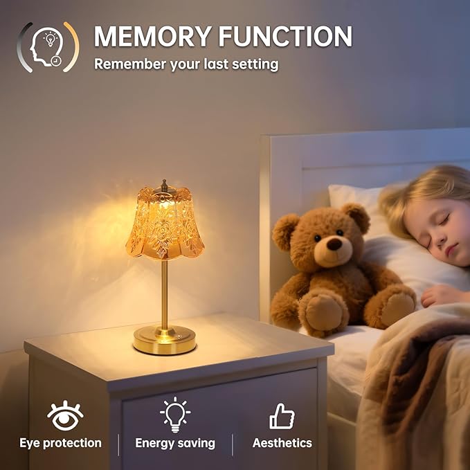 Small Table Lamp with 5200mAh Battery & Touch Control - 3 Adjustable Color Temperatures, Dimmable Rechargeable Table Lamps for Living Room, Bedroom, Bedside (Amber Rose)