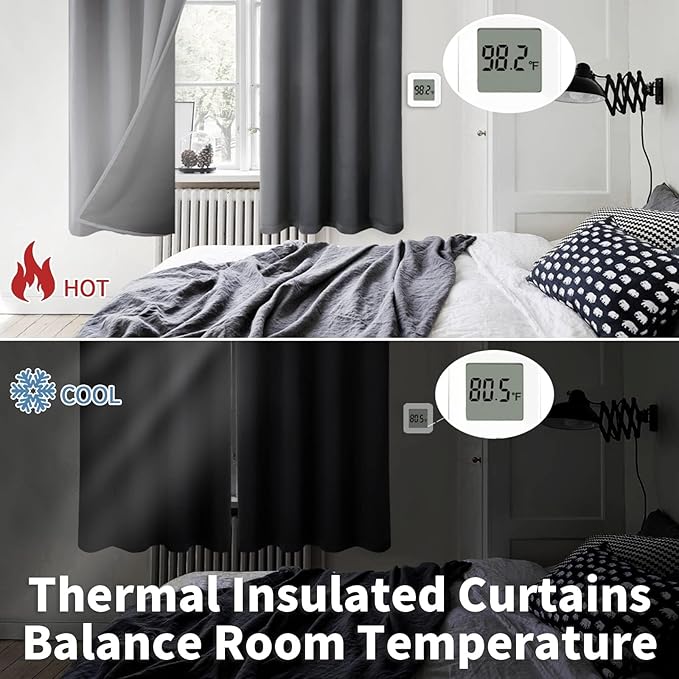 BGment Short 100% Blackout Curtains for Bedroom, Thermal Insulated Energy Efficiency Noise Reducing Grommet Curtains 45 Inch Length with Liner for Small Window 2 Panels Each 52 Inch Wide, Dark Grey