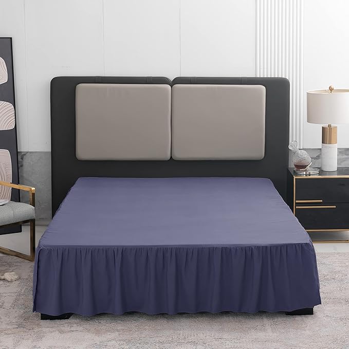 Navy Blue Bed Skirt Twin Size Ruffled Bed Skirt with Split Corners, 16 Inch Drop Dust Ruffle Bed Skirts with Platform, Navy Blue