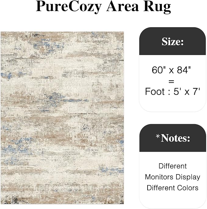 5x7 Area Rug Living Room Bedroom Carpet Washable Abstract Neutral Modern Beige Brown Accent Rug Dining Non Slip Low Pile Soft Thin Indoor Office Floor Throw Kitchen Contemporary