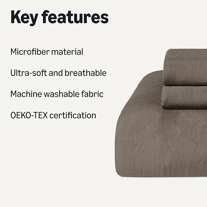 Amazon Basics Brushed Microfiber Comforter Set, Extra Soft with Natural Texture, 3-Piece, Queen/Full, Brown
