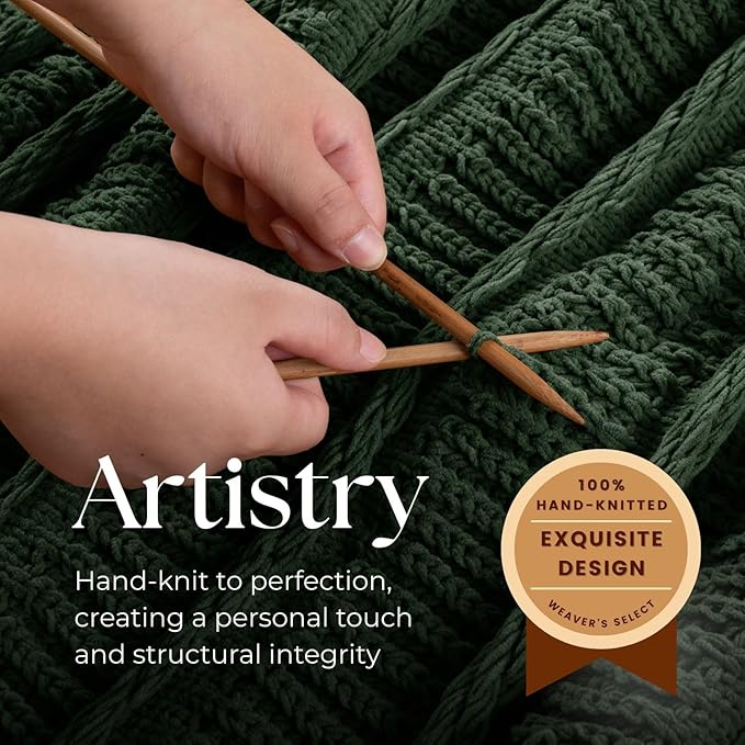 Boho Knitted Chenille Blanket with Tassels - Lightweight & Soft All-Season Throw - 3D Classic Pattern for Living Room Bedroom Couch, Imperial Green, Throw 50"x60"