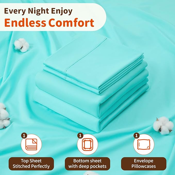 LBRO2M 1000 Thread Count 100% Egyptian Cotton Sheets Set Twin XL, 3 Piece Sets Bed Sheet Deep Pocket Sheet Set 16" Soft Comfortable All Season (Twin XL, Lake Green)