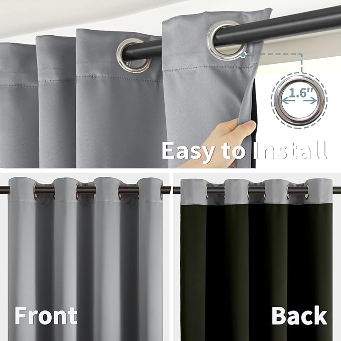BGment Dove Grey Blackout Curtains for Bedroom Window 84 Inch Length 2 Panels Set, 100% Light Blocking Thermal Insulated Grommet Drapes for Living Room Darkening with Black Liner, 52 Inch Wide Each