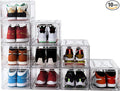 Clear Shoe Boxes Stackable 10 Pack Shoe Storage for Sneakerheads, Front Opening Shoe Organizer, Magnetic Door, Strong and Sturdy Fit for Large Size Shoes 14.96 x 10.24 x 7.87 inches