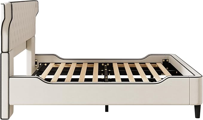 Christopher Knight Home Salus Linen Upholstered King Size Bed Frame with Headboard, Modern King Bed Frame and Headboard, Wooden Slats Support, Easy Assembly, No Box Spring Needed, Beige