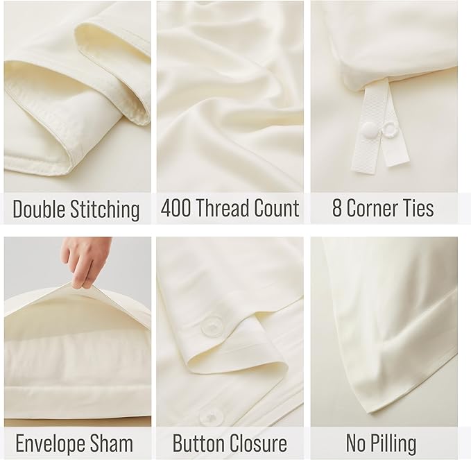 Bella Coterie Luxury Bamboo Viscose King Size Duvet Cover Set | 100% Organically Grown | Corner Ties | Ultra Soft | Cooling | Two Pillow Shams | 106 x 94 | No Insert [Ivory]