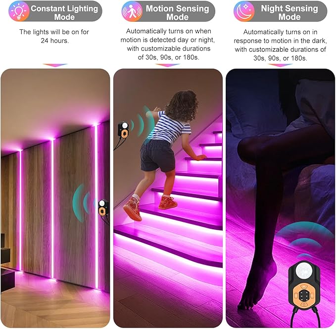 Motion Sensor LED Light Strip 19.68ft 3M*2 Sets Under Bed Lights |3 Modes |Music Sync |Timer | RGB Color Changing |Remote & App Control |Dimmable Motion Activated LED Night Light for Bedroom Cabinet
