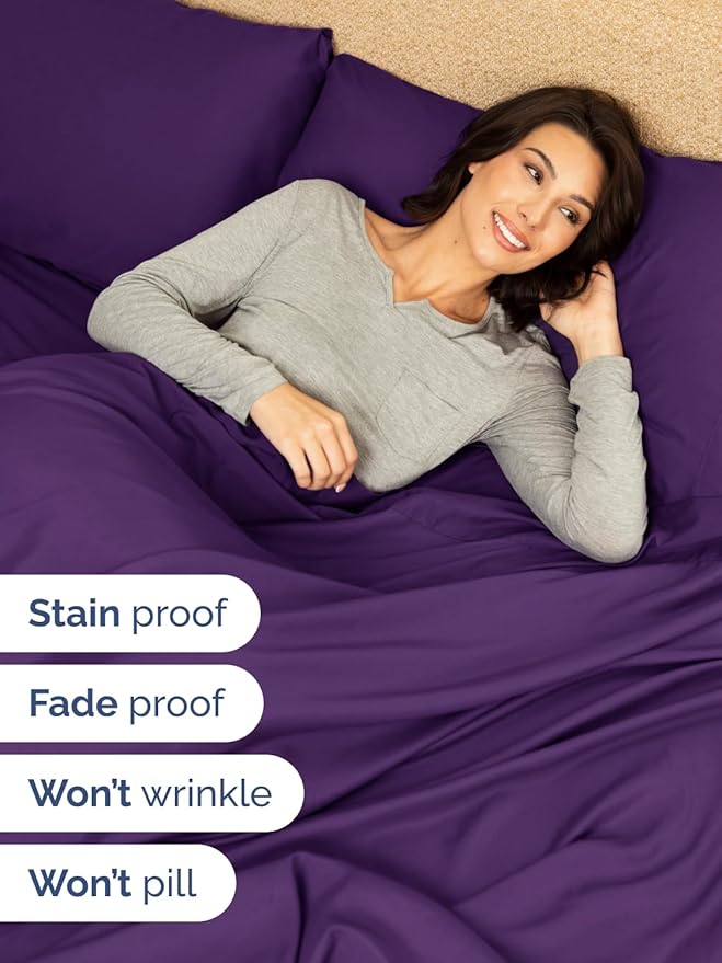 Extra Deep Cal King Sheet Set - 6 Piece Breathable & Cooling Sheets - Hotel Luxury Bed Sheets Set - Easy & Secure Fit - Soft, Wrinkle Free & Comfy Sheets Set - Purple Sheet Set with Extra Deep Pockets