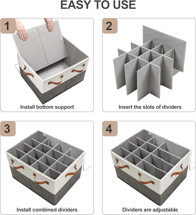 Shoe Organizer for Closet 2 Pack, Foldable Shoe Box with Adjustable Dividers and Clear Cover, Space Saving Shoe Storage Organizer Cabinet with Reinforced Handles, Fits 32 Pairs TP12WG