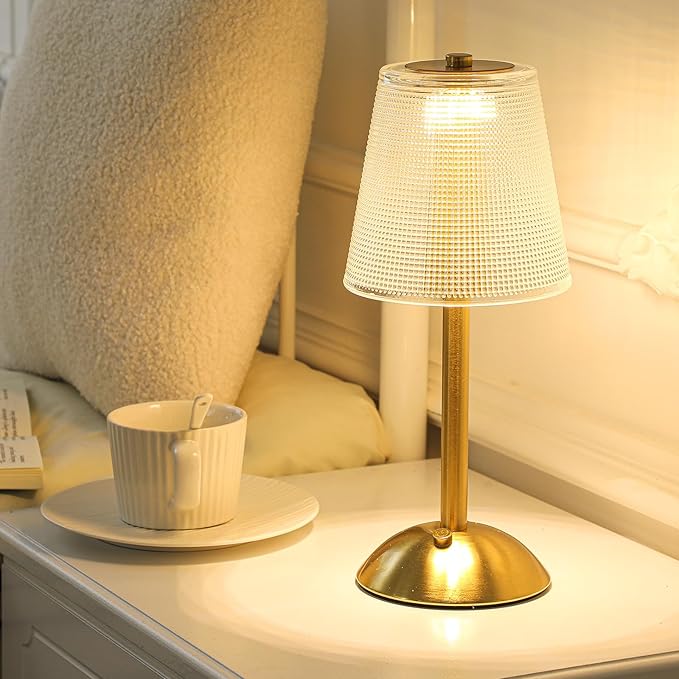 Liliful 2 Pcs Cordless Table Lamp Rechargeable Touch LED Small Gold Portable Battery Operated USB-c Desk Lamp 3 Color Dimmable for Bedroom Living Room Dining (Gold,Retro Style)