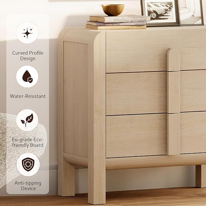 WAMPAT 3 in 1 9 Drawer Dresser for Bedroom, 94.5" Wide Mid Century Modern Wide Chest of Drawer, Wood Tall Nightstand with Curved Edge Handles, Closet Dresser TV Stand for Bedroom, Beige