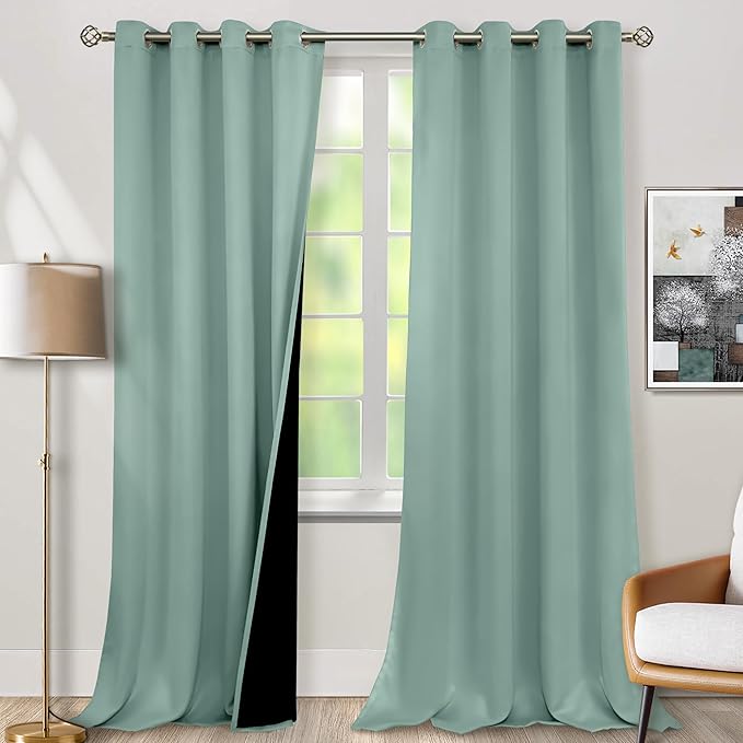 BGment Frosty Green Blackout Curtains 95 Inches Long 2 Panels Set for Living Room, Thermal Insulated 100% Light Blocking Curtains & Drapes, Grommet Soundproof Curtains for Bedroom Window, Each 52 Wide