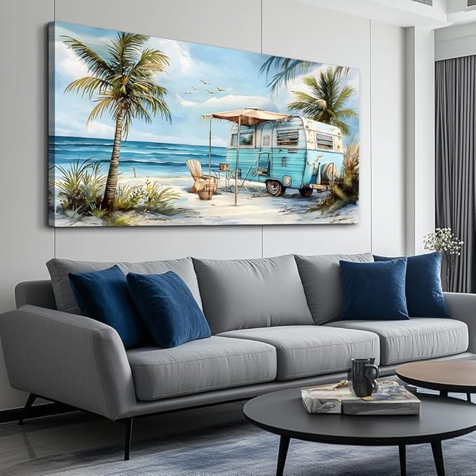ERQINHUA Large Wall Decor For Living Room Canvas Wall Art For Office Bedroom Aesthetic Marine Beach Landscape Wall Painting Artwork Pictures Modern Beach Posters Ready To Hang Home Decor 30"x60"