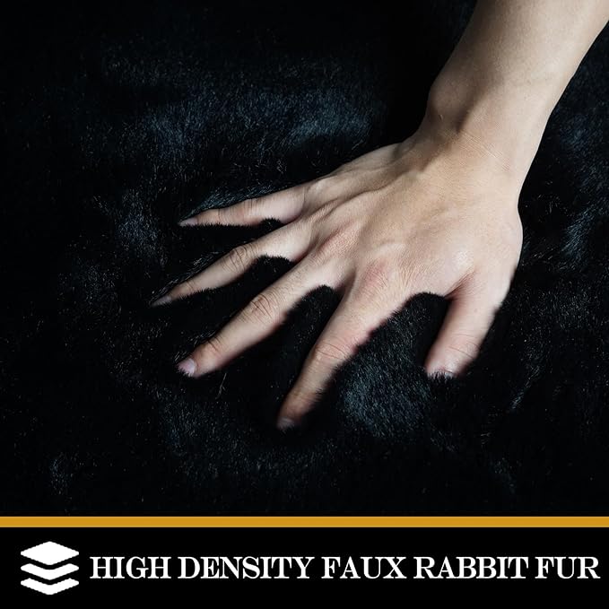 Latepis Black Area Rugs Runners 2x6 Faux Rabbit Fur Fluffy Shag Rug Washable Furry Rug for Living Room Bedroom Nursery Floor Rugs Room Carpet Sheepskin
