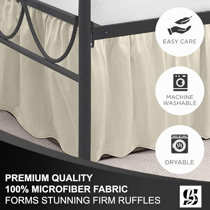 SKY BEDDINGS - King Size Ruffled Bed Skirt with Split Corners - 18 Inch Drop Dust Ruffle Bed Skirt with Platform Three Sided Coverage - 100% Microfiber, Ivory