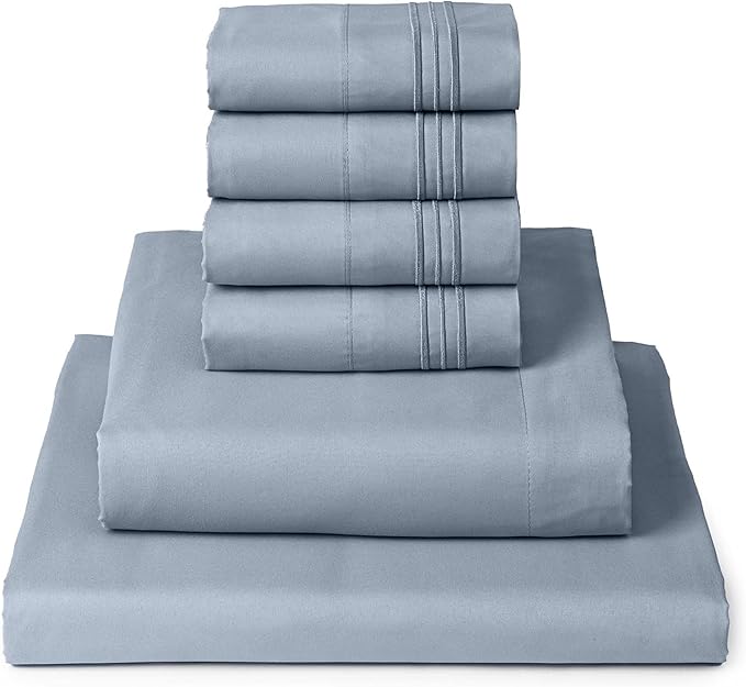 Mellanni Full Sheet Set - 6-Piece Iconic Collection Bedding, (Including 4 Pillowcases), 16-Inch Deep Pocket, Easy Care, Extra Soft, Cooling Sheets, Brushed Microfiber - Blue Hydrangea
