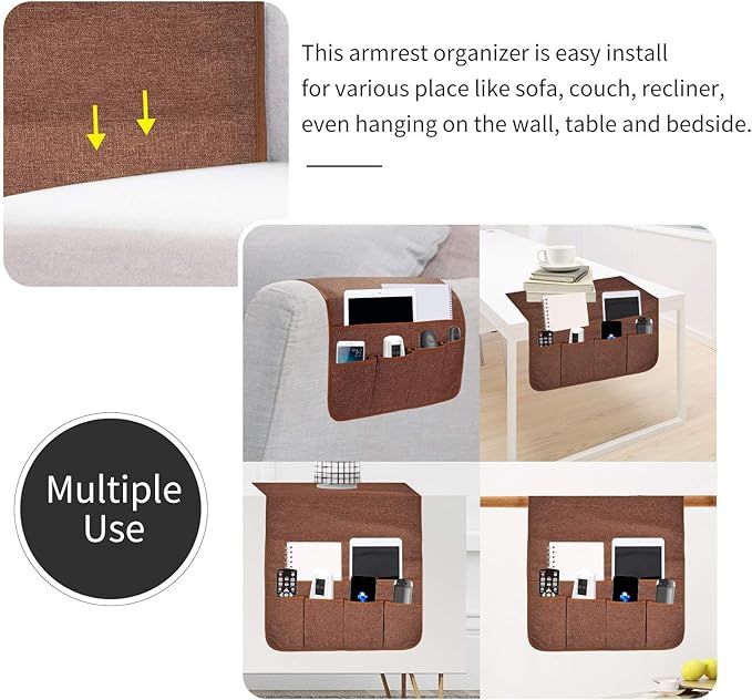 SYSOV Sofa Armrest Organizer, Remote Control Holder for Recliner Couch, Arm Chair Caddy with 6 Pockets for Magazine, Tablet, Phone, iPad