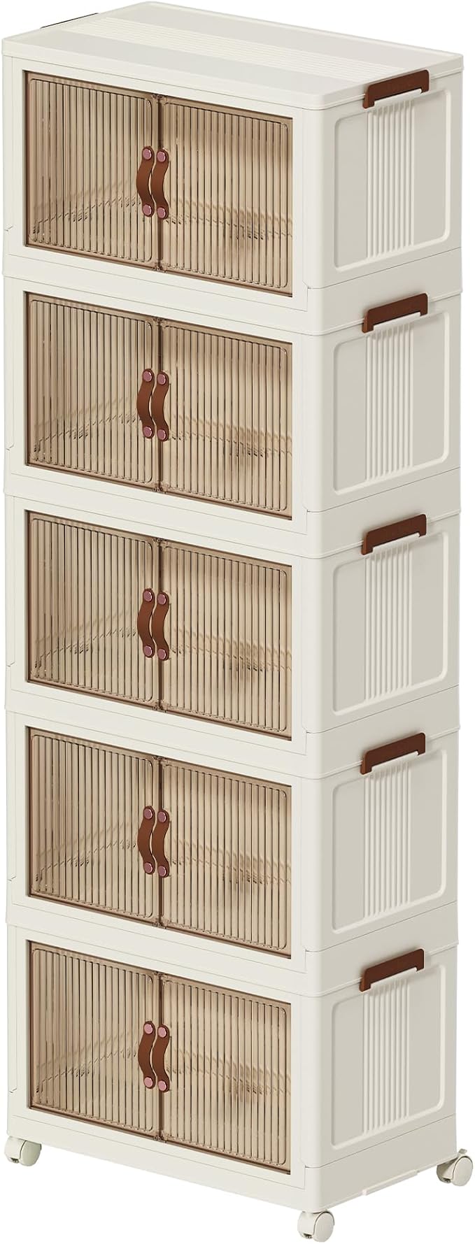 130 QT Large Plastic Storage Bins with Lids Open Front, Stackable Storage Containers with Wheels for Clothes, Home, Room, White, 5 Tiers