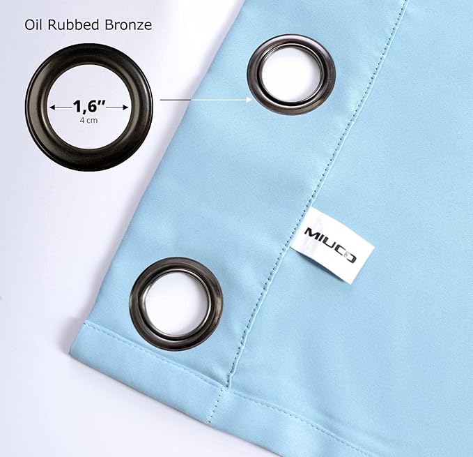 MIUCO 1 Pair Thermal Insulated Grommet 52-Inch-by-84-Inch Blackout Window Curtain Panels with 2 Tie Backs, Sky Blue